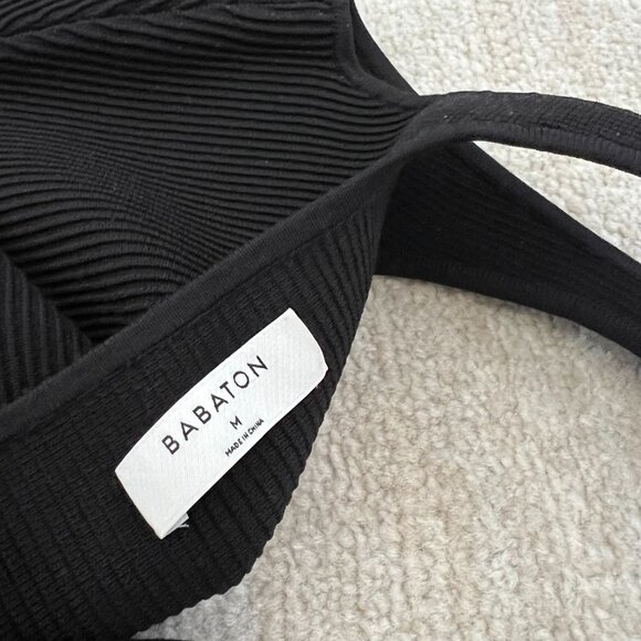 Aritzia Babaton Arjun Sculpt Knit Black Ribbed Tank Crop Top M - Picture 2 of 10